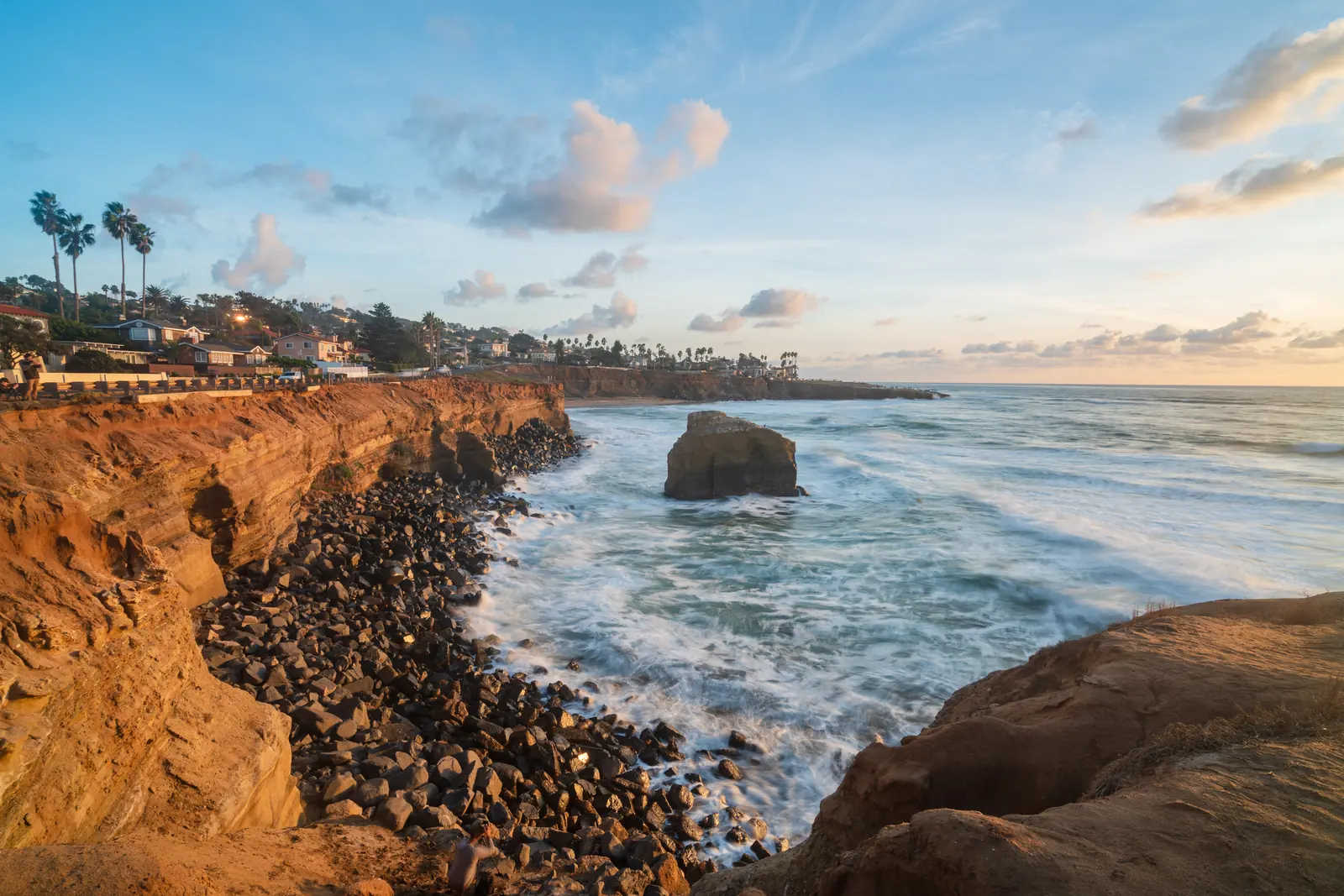 Sandstone bluffs and Pacific Ocean at Sunset Cliffs in Point Loma