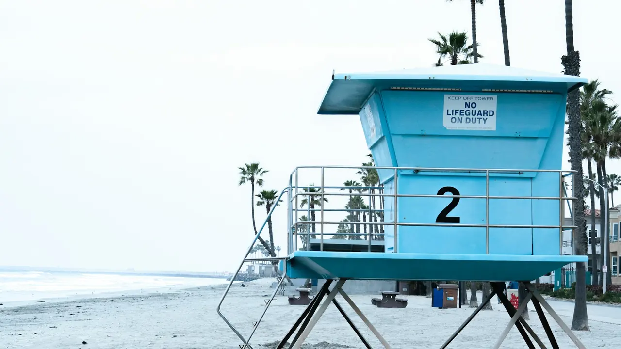 Beach and lifeguard tower near Oceanside Pier